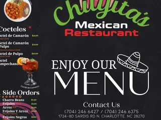 Parte del menú para llevar de Chuyita’s, con su nombre y los cócteles
